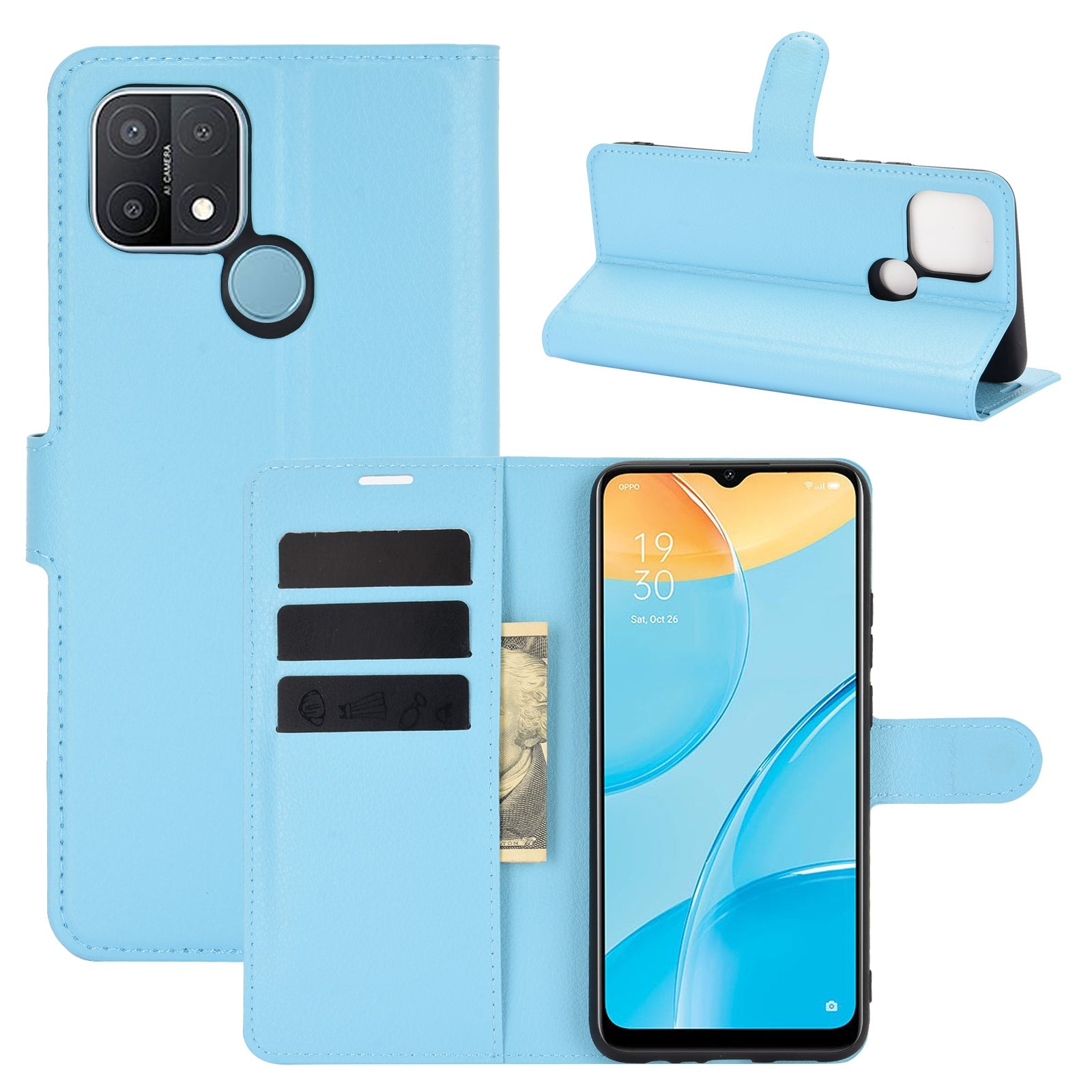 Oppo A15 Pu Wallet Case [Lightblue]