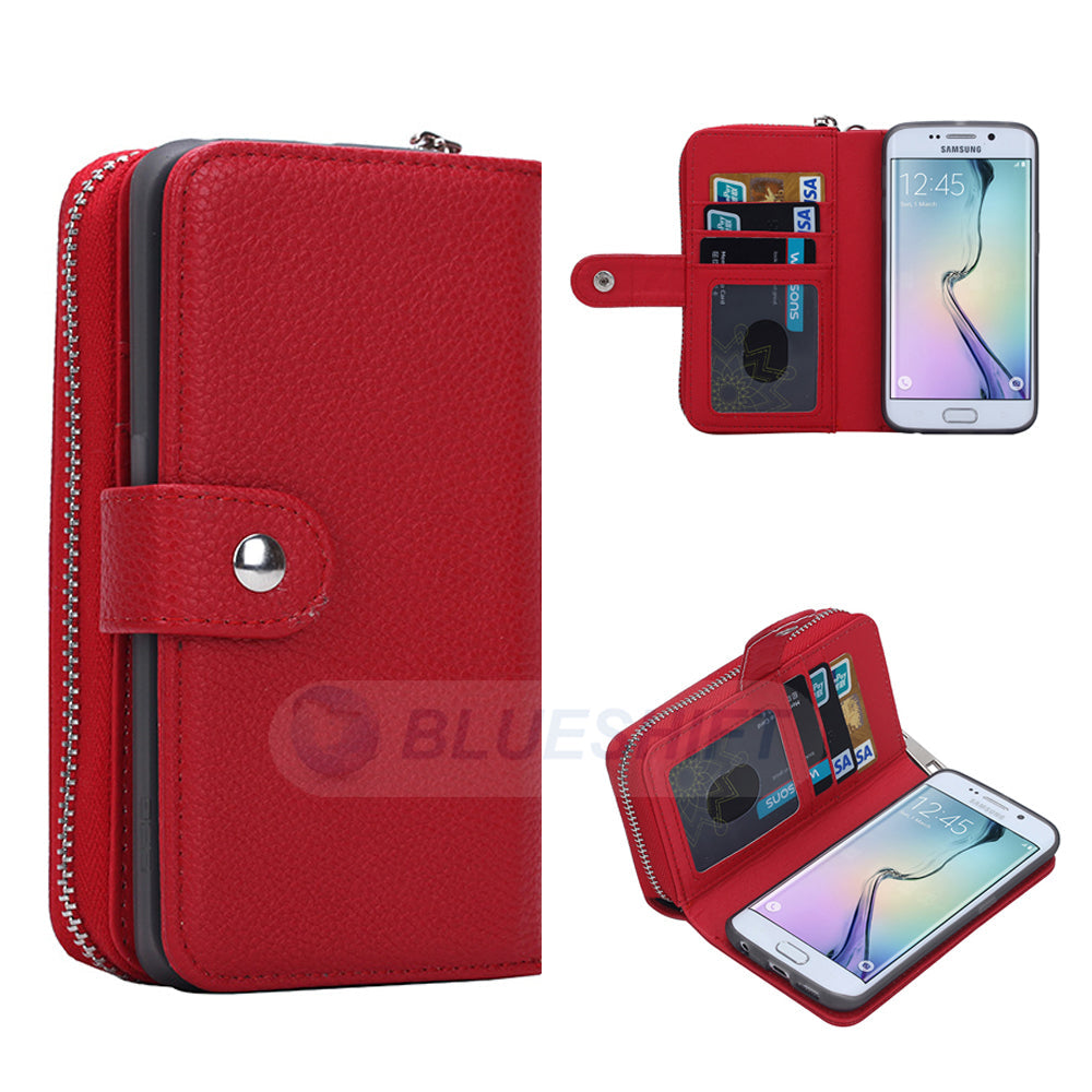 Samsung Galaxy S6 Edge Zipper Wallet Case Red
