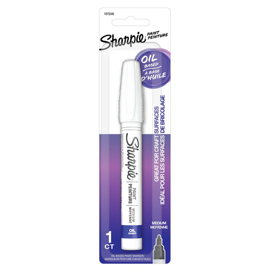 SHARPIE Single Paint Oil -Based Medium Point White Colour Marker Pen. Marks on Virtually any Surface Including Metal, Pottery, Wood, Rubber, Glass, Plastic & Stone. Quick Drying. Water Resist
