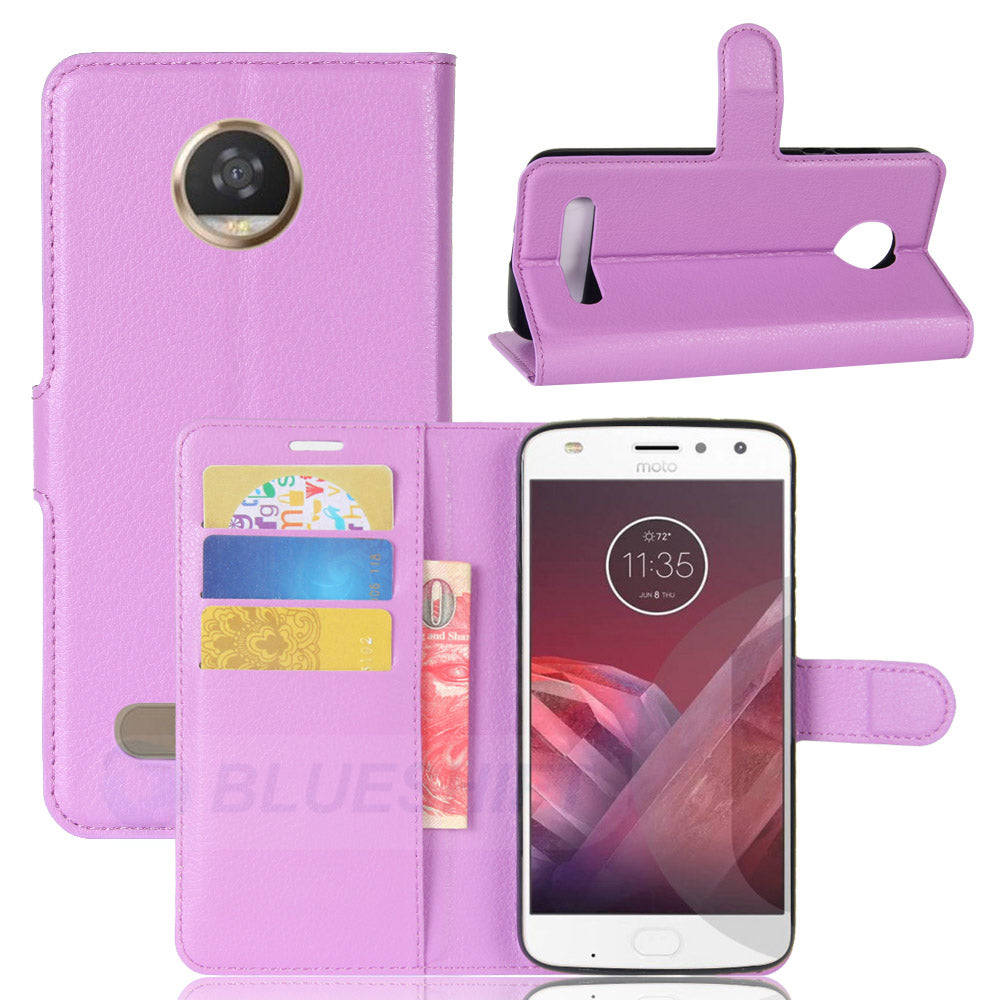 Moto Z2 Play Pu Wallet Case [Purple]