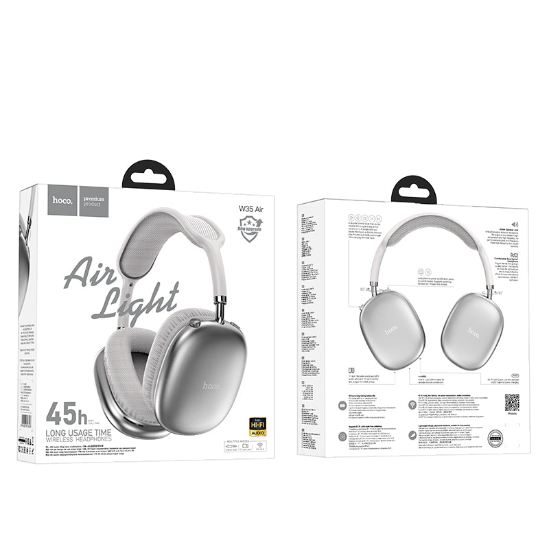 Premium Bluetooth Headset w/ 45 Hours, Light Weight (W35 Air) [Silver]