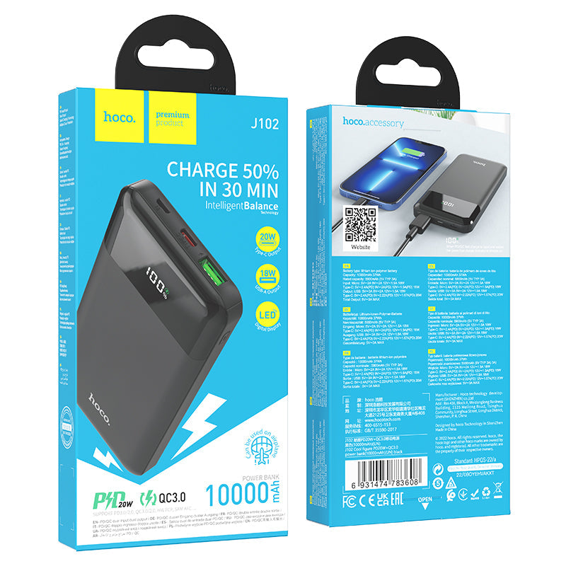Hoco 20W PD+QC Power Bank w/ LED % Display (10000mAh) (J102)