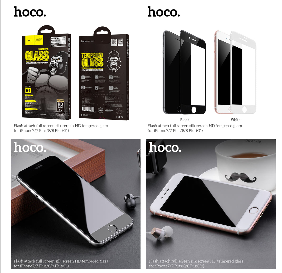 Hoco Full Cover Glass S.P w/ Easy Attach (G1) - iPhone 678 Plus