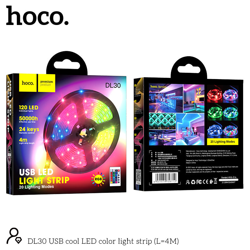 Hoco 4 Meter USB LED Light Strip w/ 120 LED, 20 Modes, Remote (DL30)