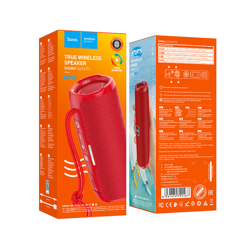 Hoco 10W Premium Bluetooth Speaker w/ Light & Strap (HC12) [ Red ]