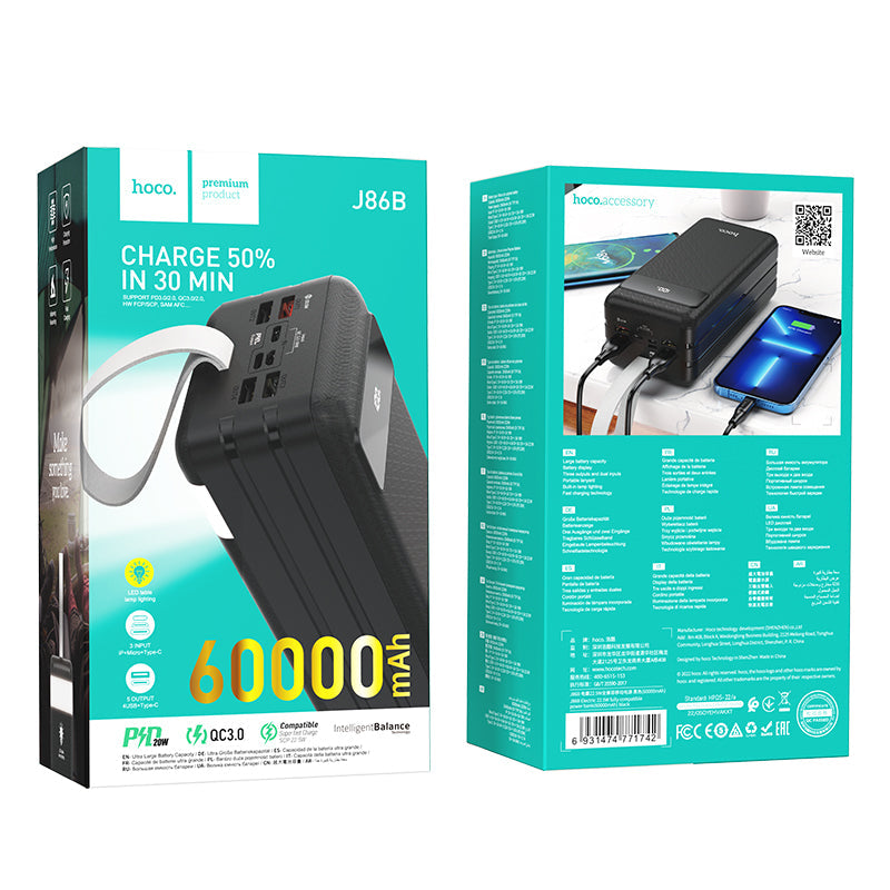 Hoco 22.5W PD+QC Power Bank w/ LED Light (60000mAh) (J86B)