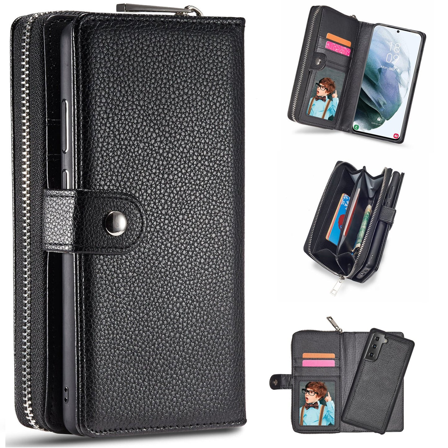 Samsung Galaxy S21 Zipper Wallet Case Black