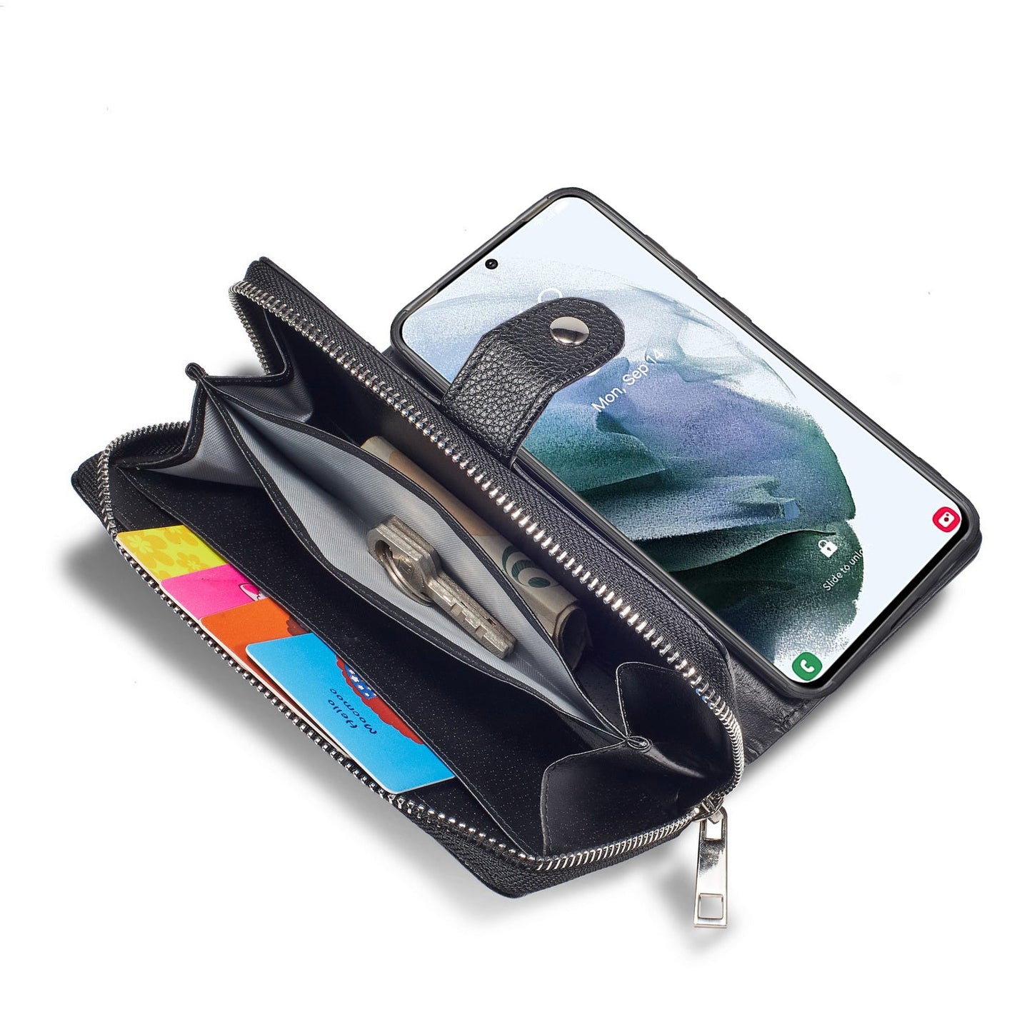 Samsung Galaxy S21 Zipper Wallet Case Black