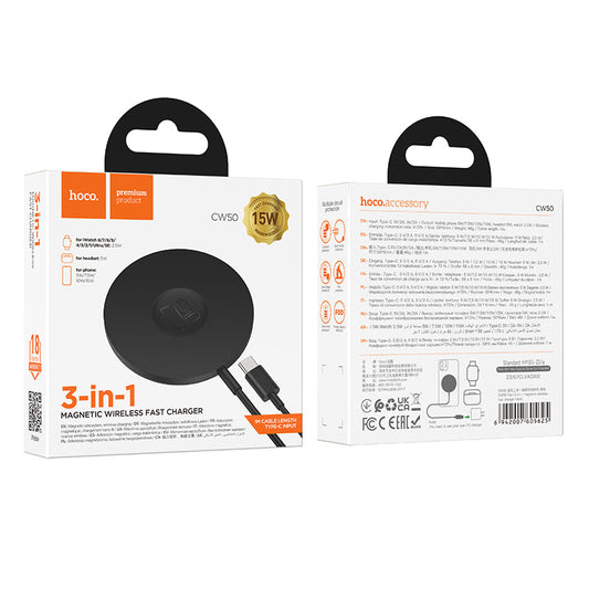 Hoco 15W 3 in 1 Wireless Charger (CW50) [Black]