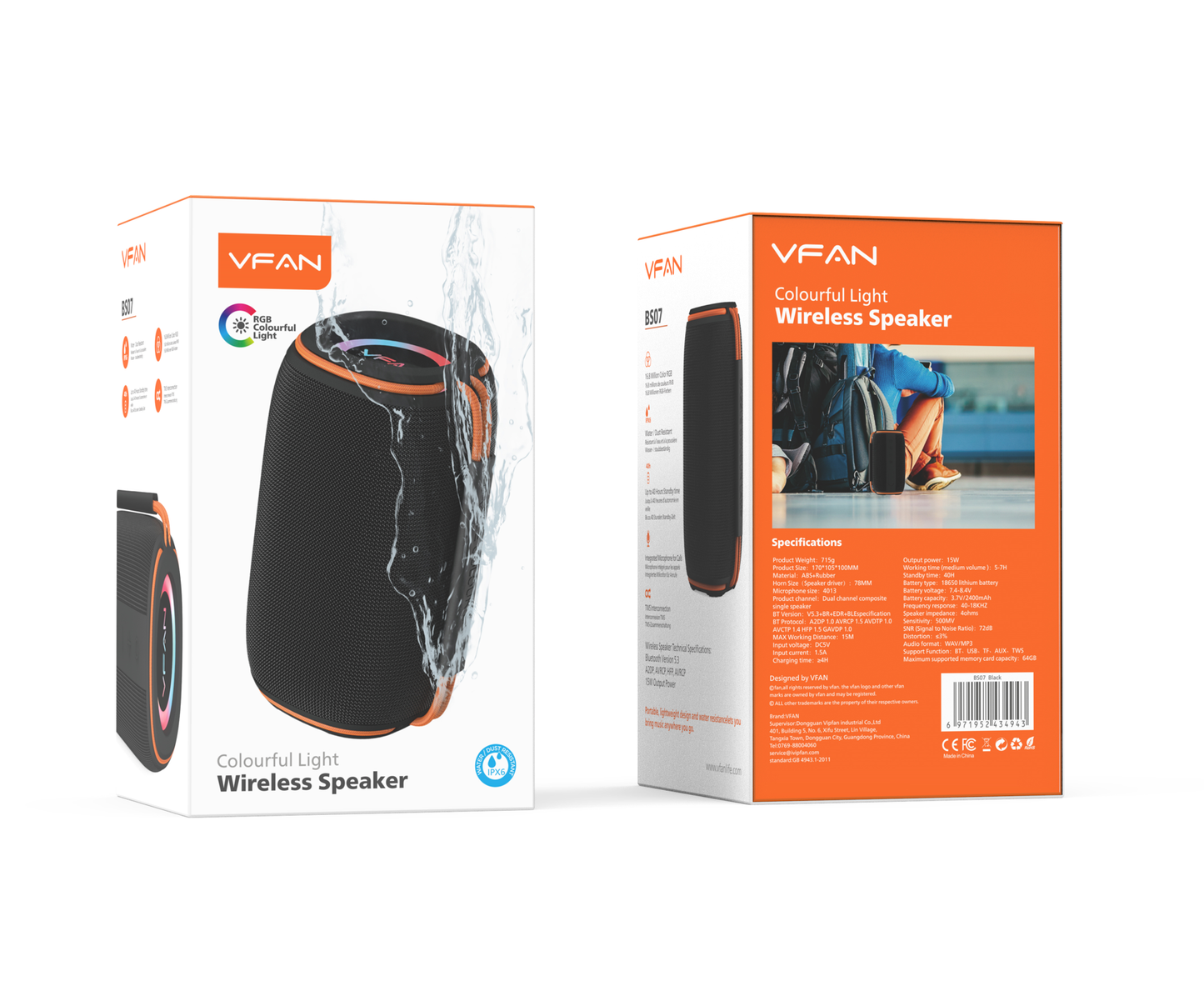 Vipfan 15W Bluetooth Speaker W/ Led Ring Light, Ipx6 Waterproof (Bs07)