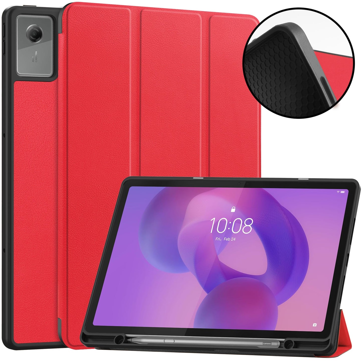 Lenovo Idea Tab Plus 12.1 2025 Tri-fold Pen Holder Case [Red]