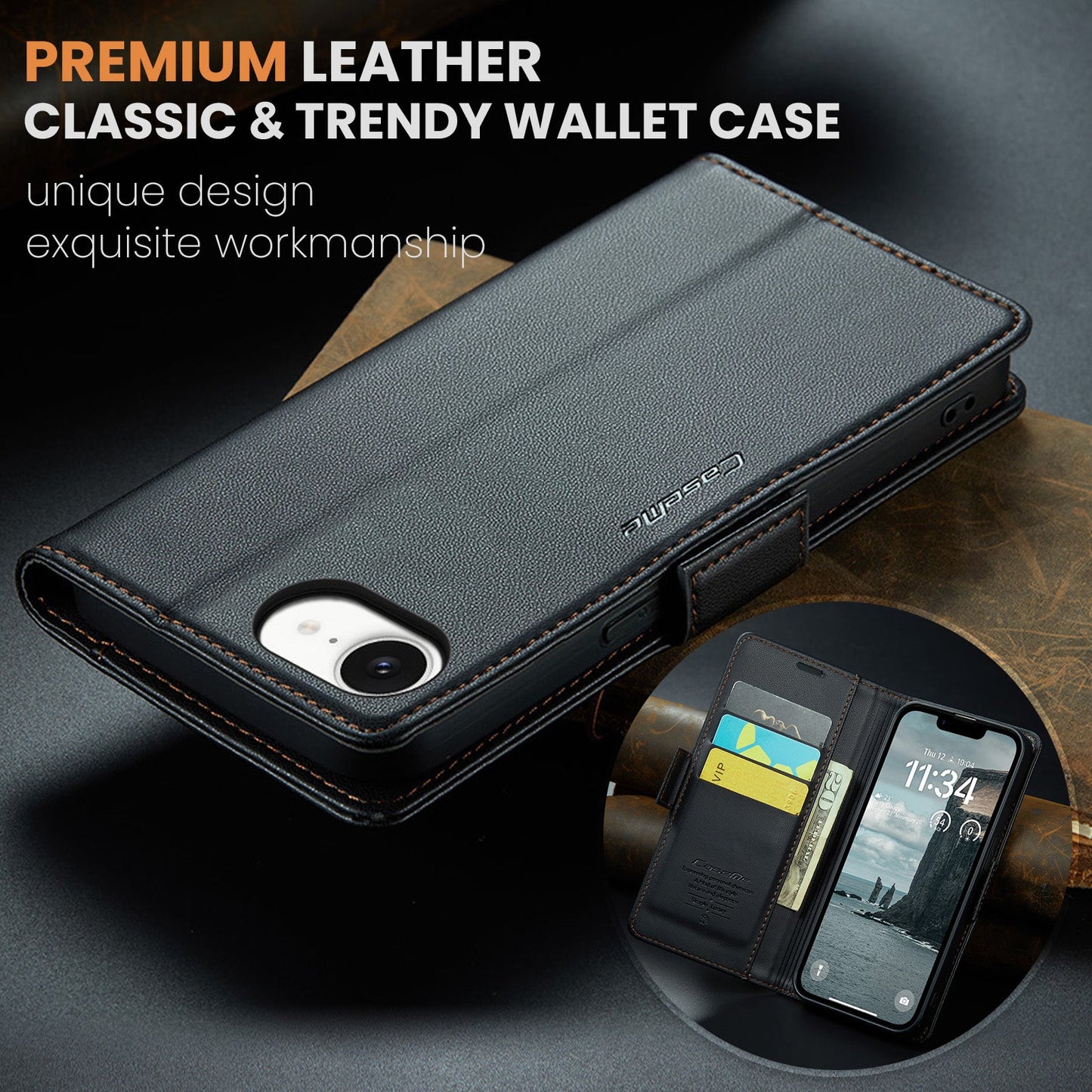Apple iPhone 16E Pu Wallet Case [Black]
