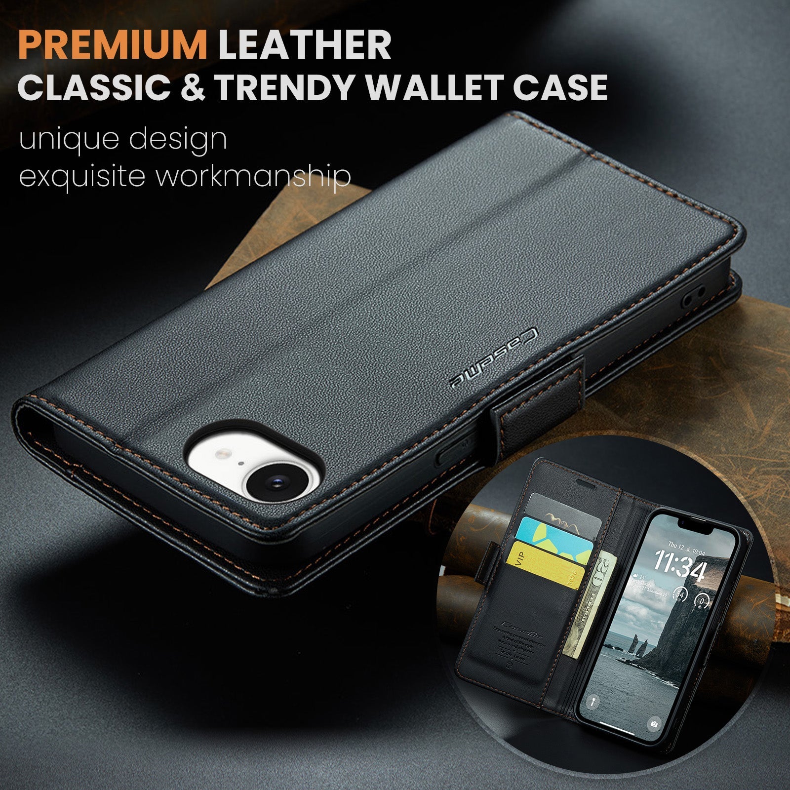 Apple iPhone 16E Pu Wallet Case [Black]