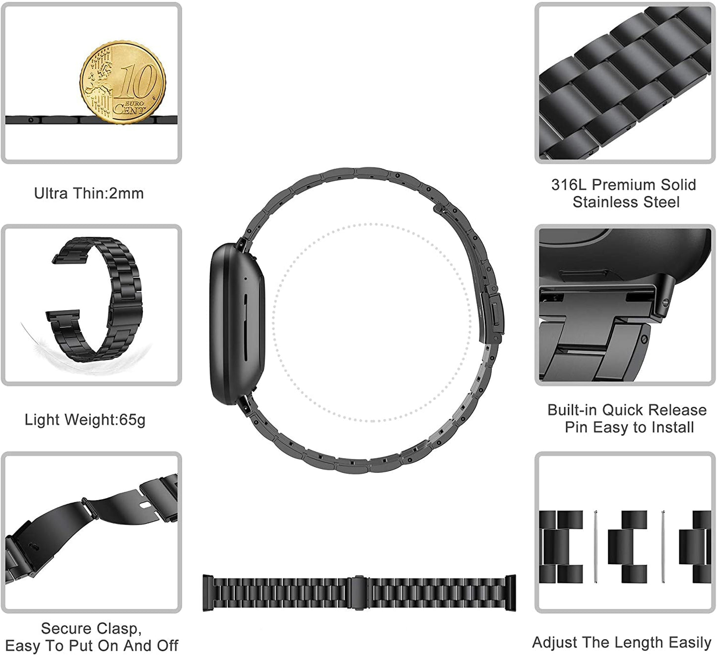 Fitbit Versa 4 Stainless Steel Strap [Black]