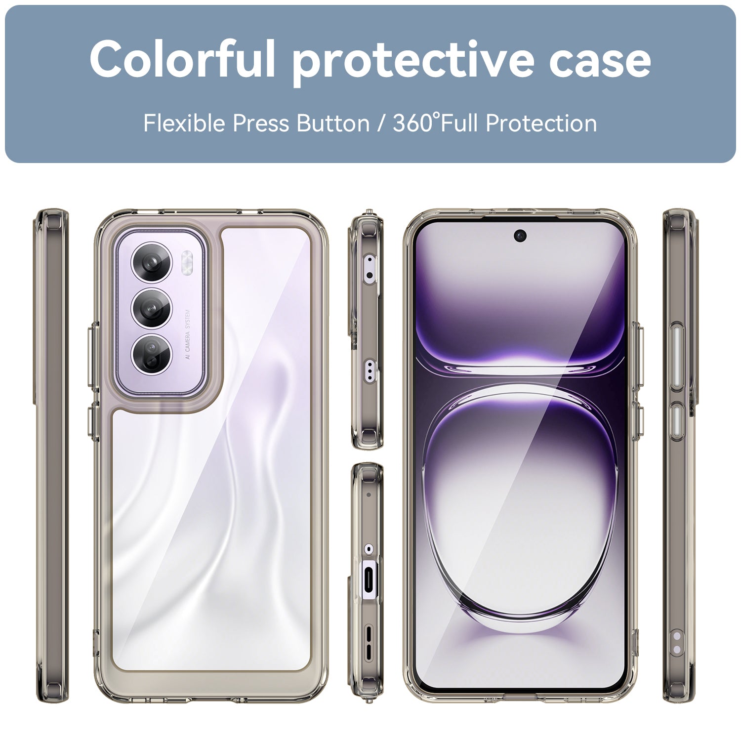 Oppo Reno 12 Pro Soft Gel Bumper Case [Clear Grey]