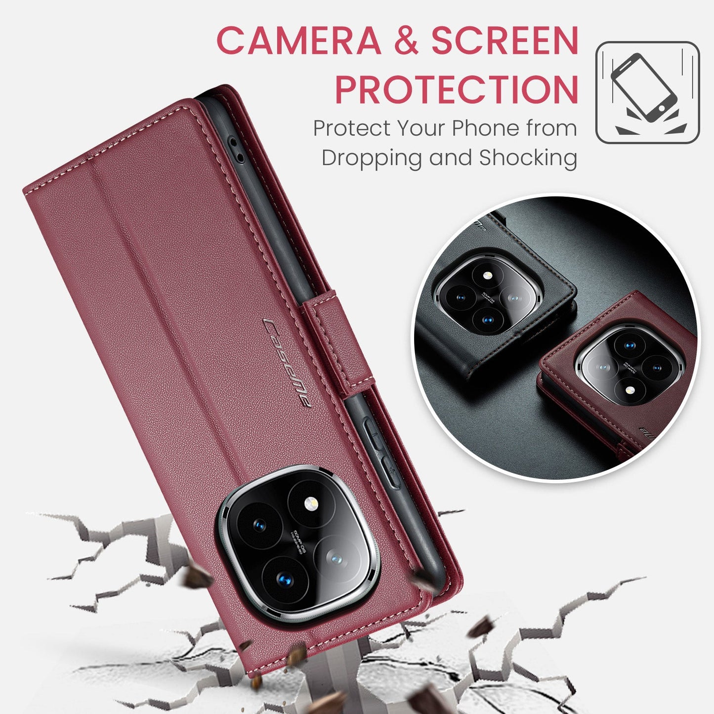 Xiaomi Redmi Note 14 Pro Plus 5G Pu Wallet Case [Maroon]