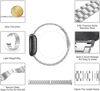 Fitbit Versa 3 Stainless Steel Strap [Silver]