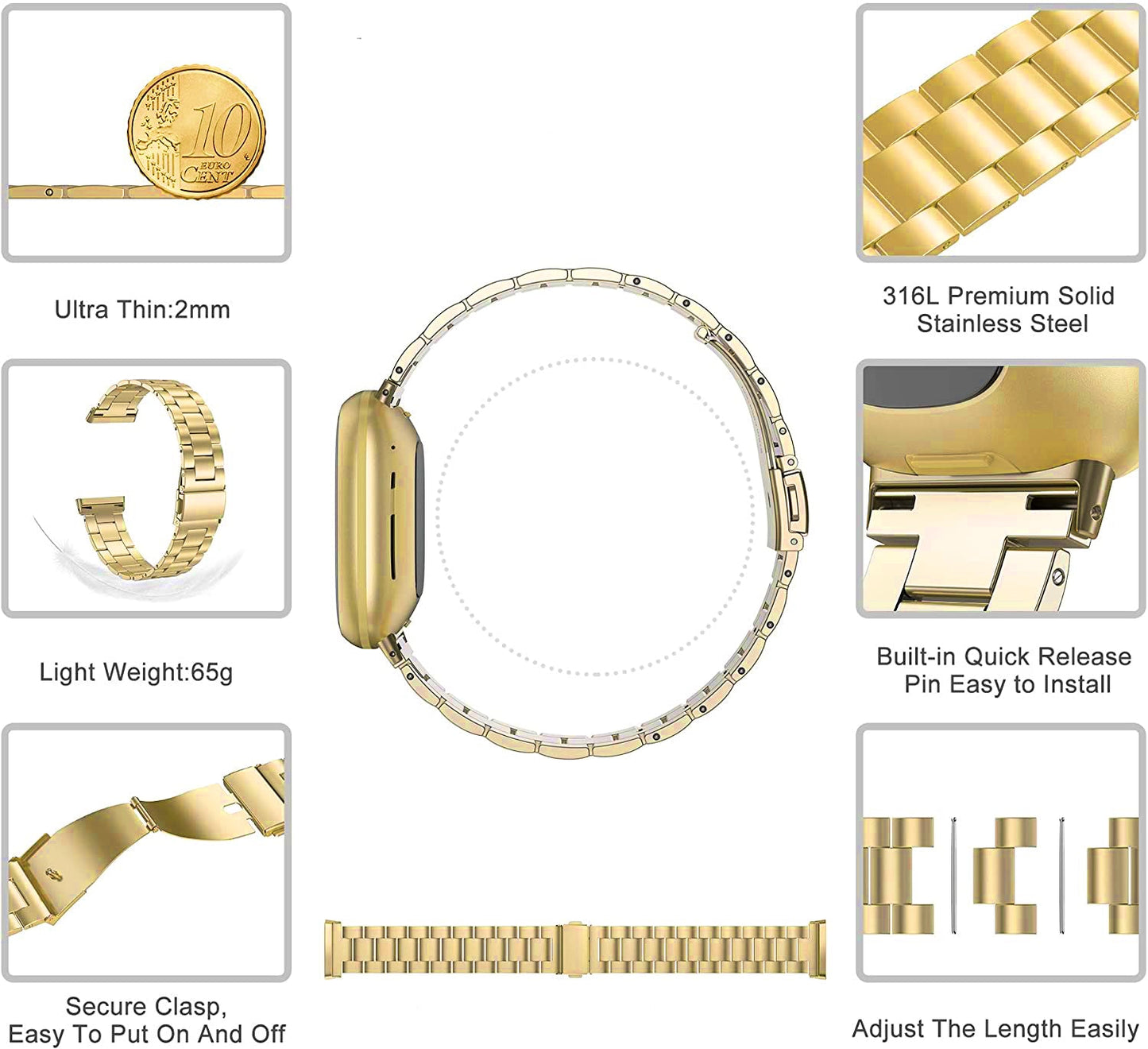Fitbit Versa 3 Stainless Steel Strap [Gold]