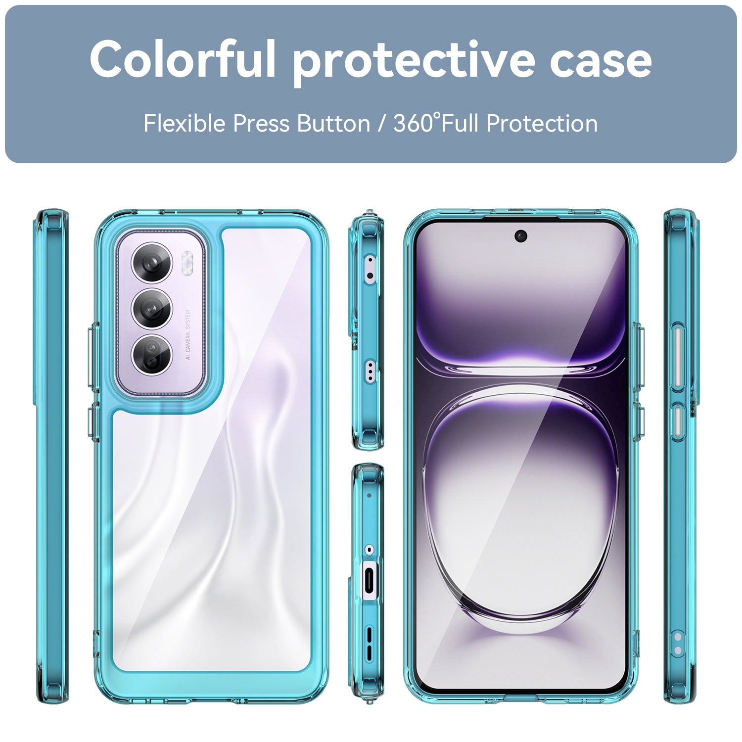 Oppo Reno 12 Pro Soft Gel Bumper Case [Clear Blue]