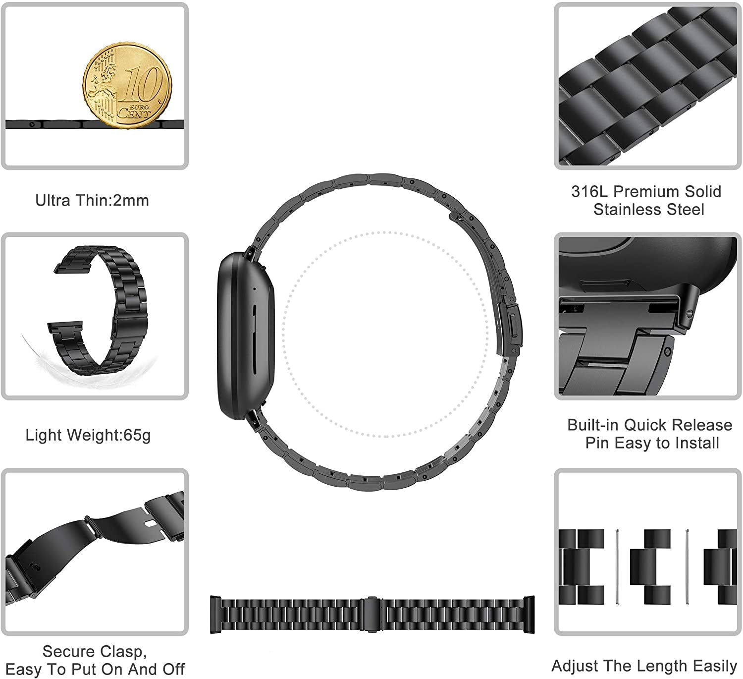 Fitbit Versa 3 Stainless Steel Strap [Black]
