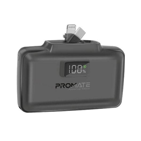 PROMATE 10000mAh Ultra-Compact Fast Charging Power Bank In-Built Dual Folding USB-C & Lightning (POWERUP-10DUO-BL)