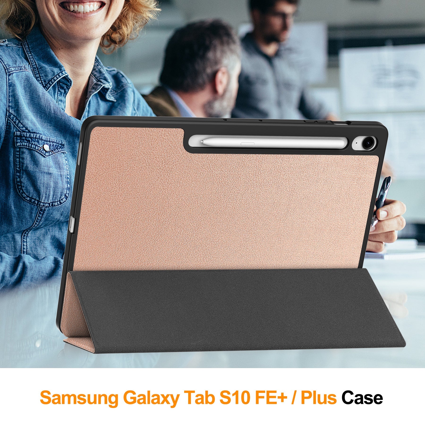 Tab S10Fe Plus Tri-Fold Pen Holder Case [Red]