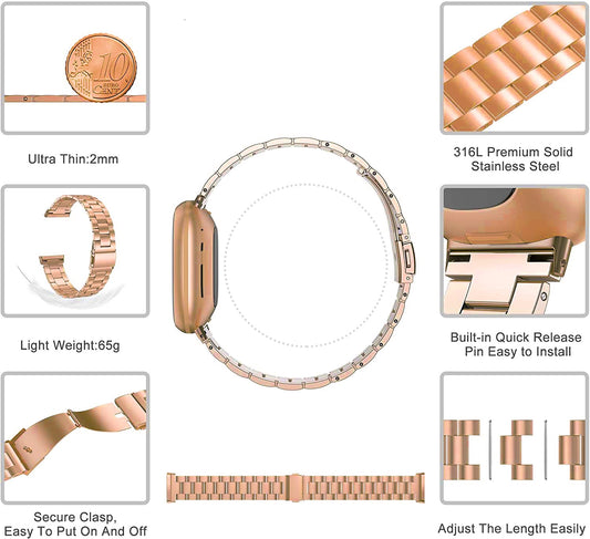 Fitbit Versa 3 Stainless Steel Strap [Rosegold]