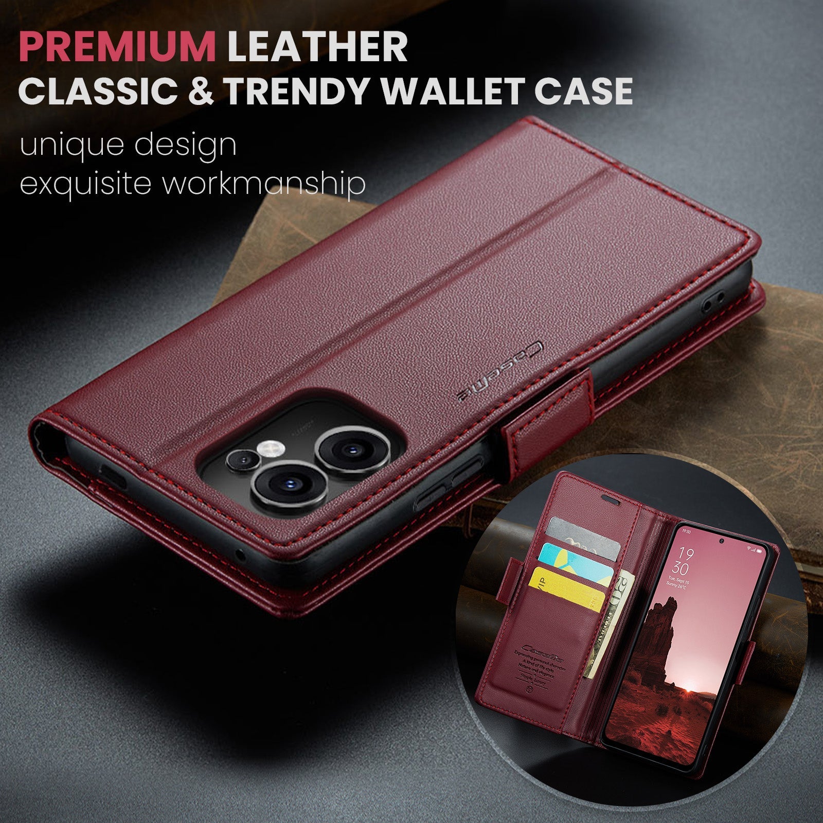 Oppo Reno 13 F 5G Pu Wallet Case [Maroon]