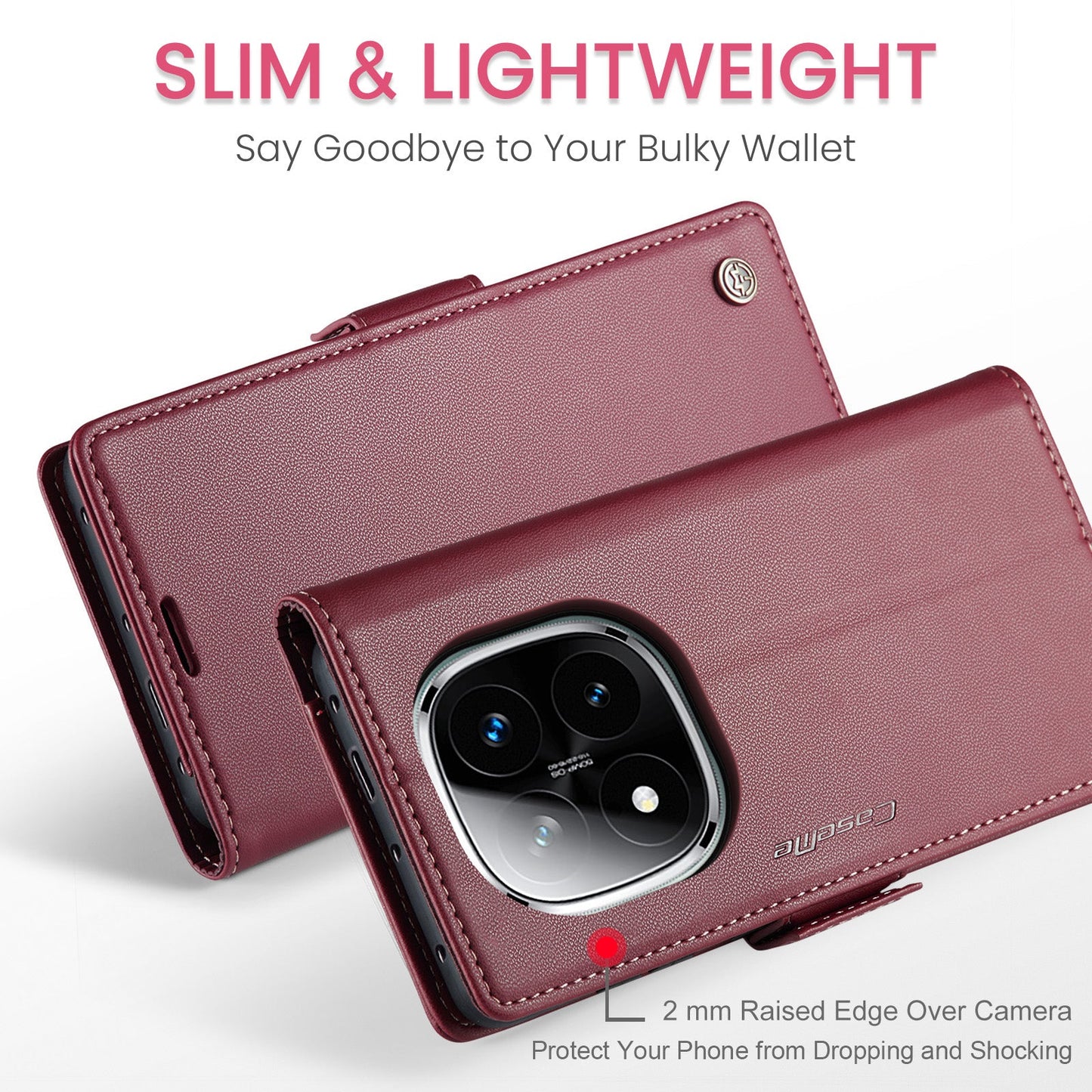 Xiaomi Redmi Note 14 Pro 5G Pu Wallet Case [Maroon]