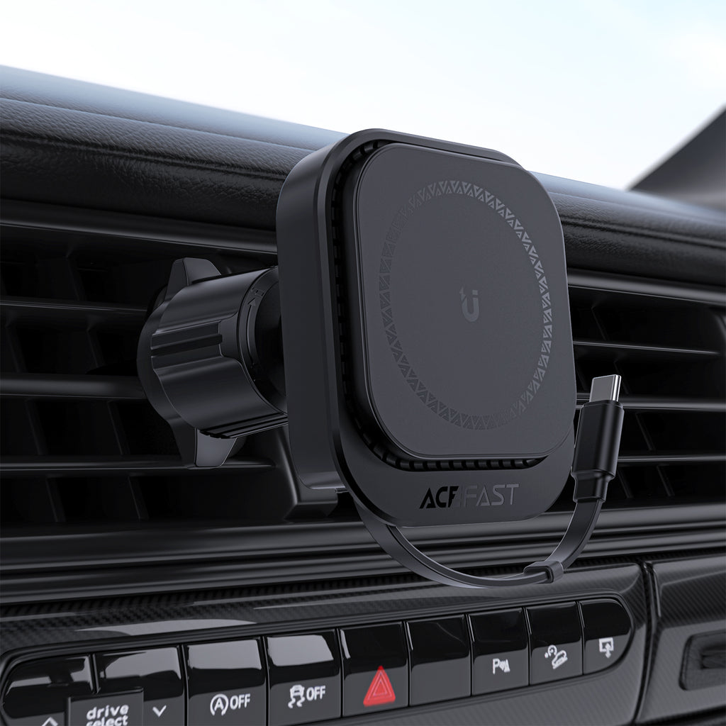 Acefast 15W Magnetic Wireless Charging Air Vent Phone Holder w/ Built-in Retractable Cable (D32)