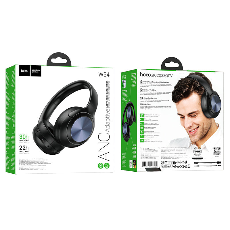 Premium Bluetooth Headset w/ ANC Noise Cancelling (W54) [Black]