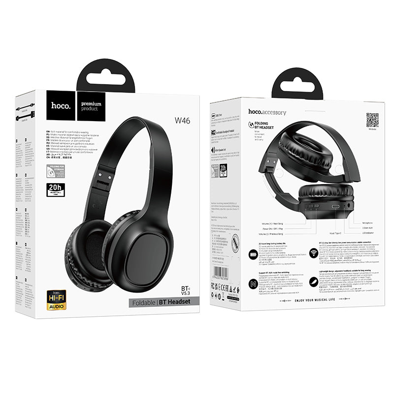 Bluetooth Headset w/ 20 Hours, Bluetooth 5.3 (W46) [Black]