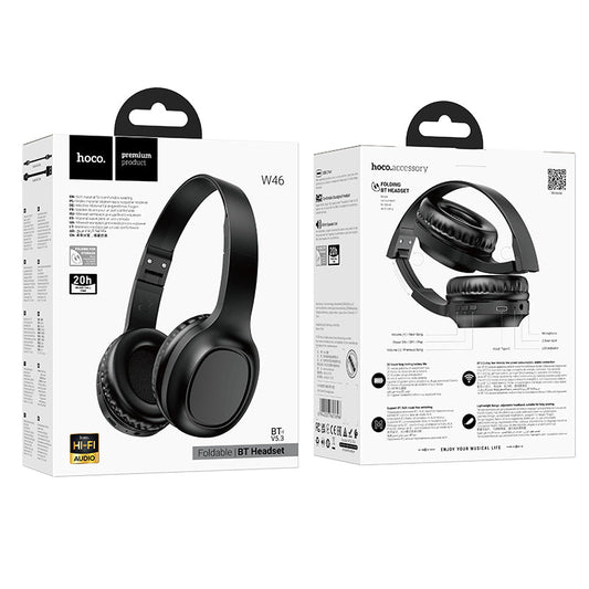 Bluetooth Headset w/ 20 Hours, Bluetooth 5.3 (W46) [Black]