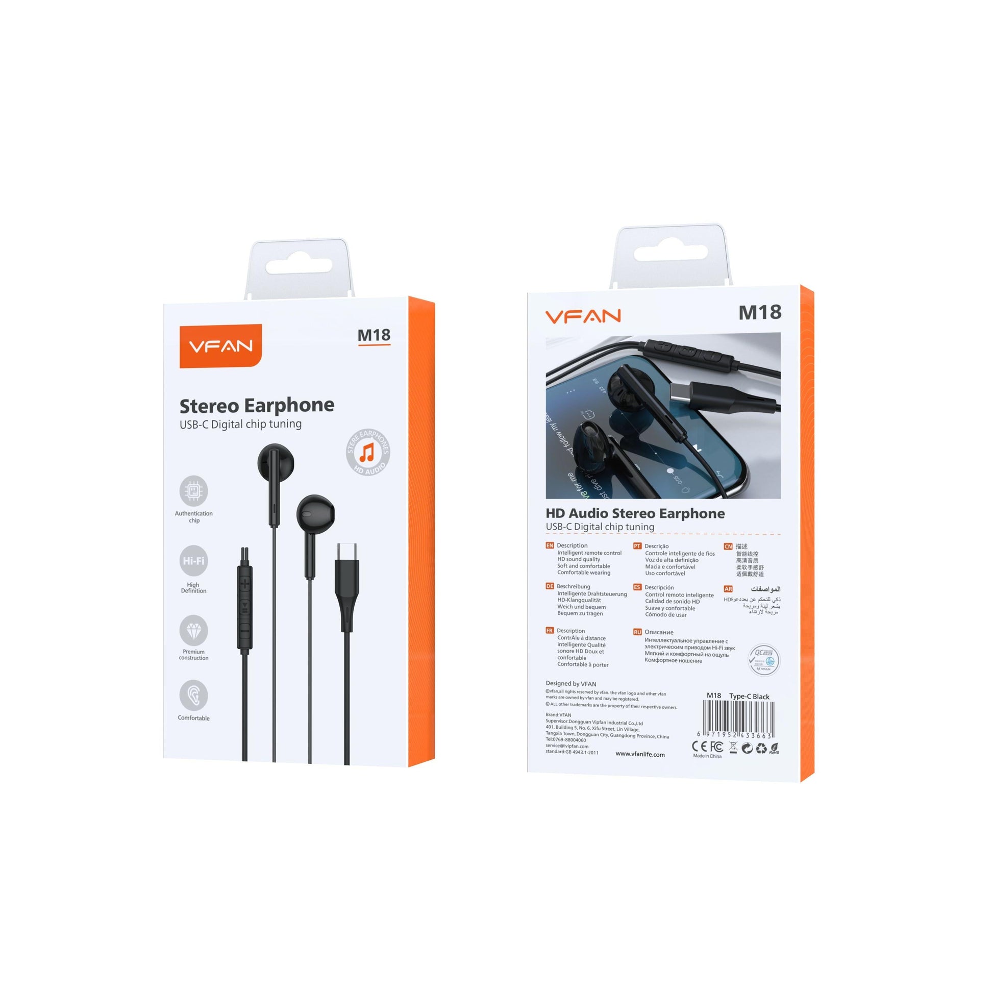 Vipfan Type-C Earphone Universal w/ Digital Microchip (M18)