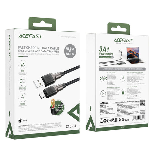 Acefast 3A/60W Super Durable Zinc Alloy Nylon Braided Cable w/ Silicon Inner Sheath (C10)3A USB-A to USB-C [ 3A USB-A to USB-C]