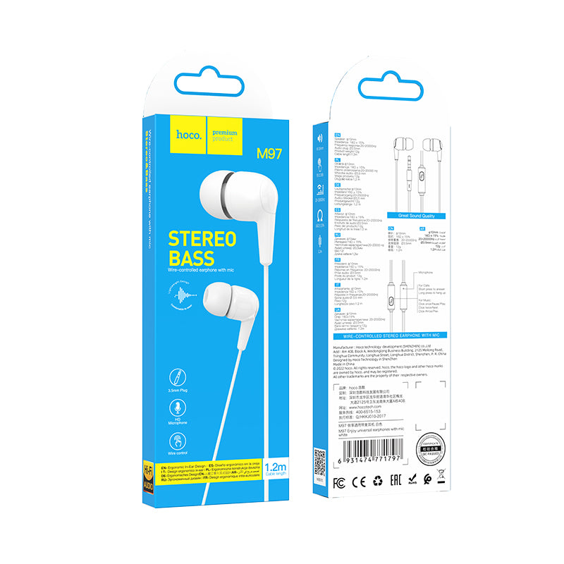 Stereo 3.5mm Earphone w/ Mic (M97) [White]