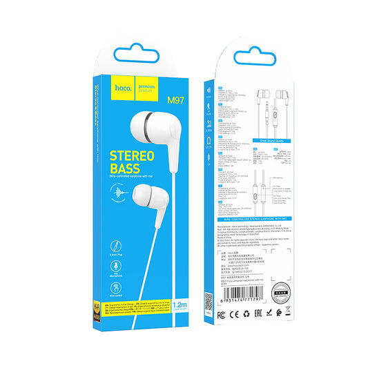 Stereo 3.5mm Earphone w/ Mic (M97) [White]