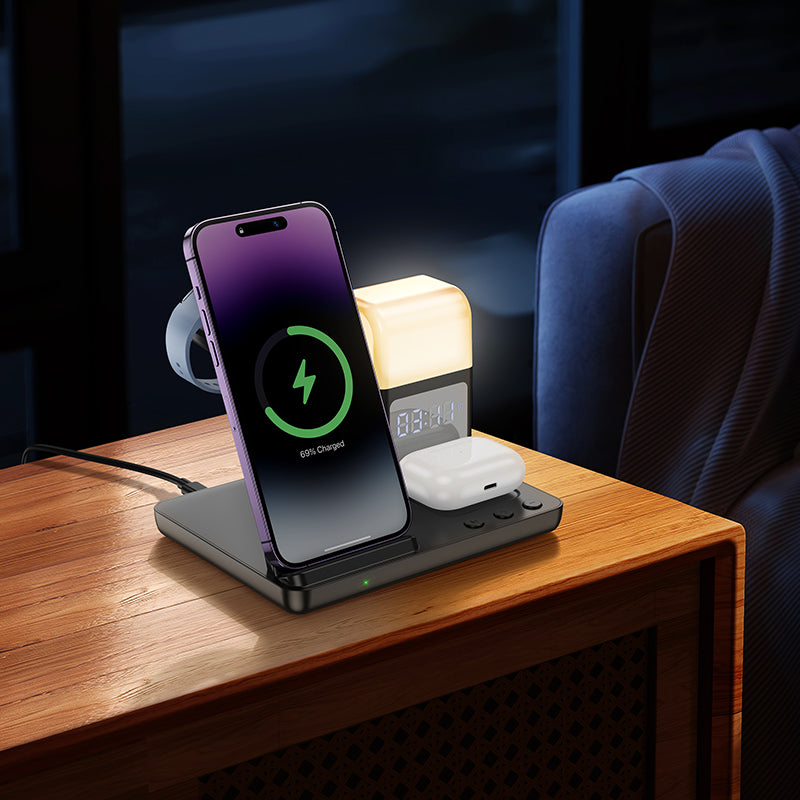 Hoco 15W 3-In-1 Wireless Fast Charger With Night Lamp (Cq9) Black
