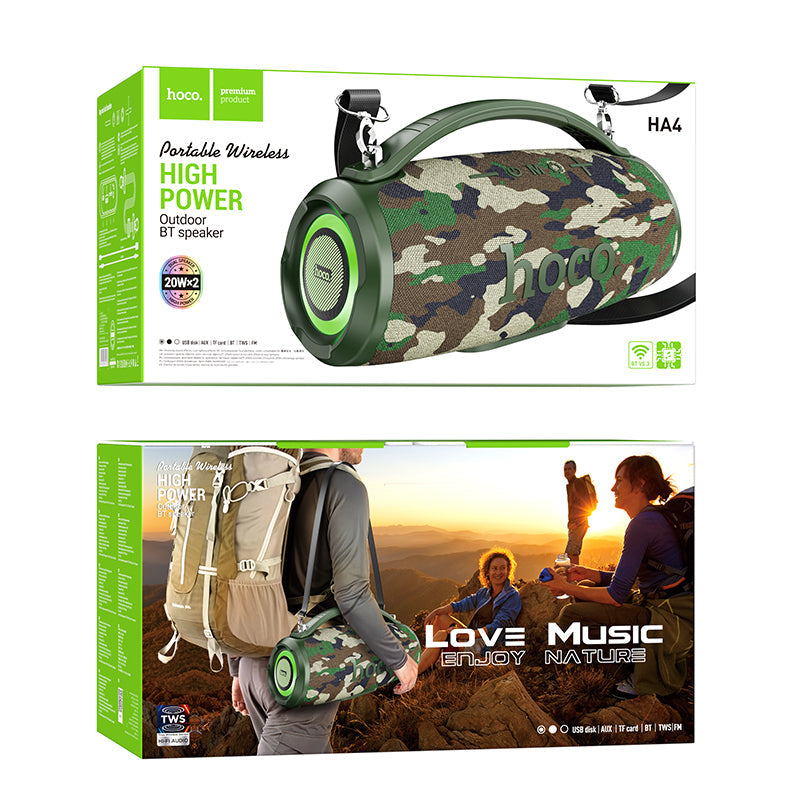 40W High Power Bluetooth Speaker w/ FM, USB, MicroSD, Aux Multi Inputs (HA4) [Camo Green]