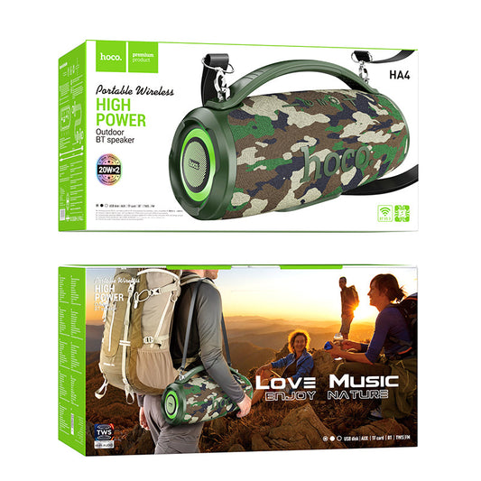 40W High Power Bluetooth Speaker w/ FM, USB, MicroSD, Aux Multi Inputs (HA4) [Camo Green]