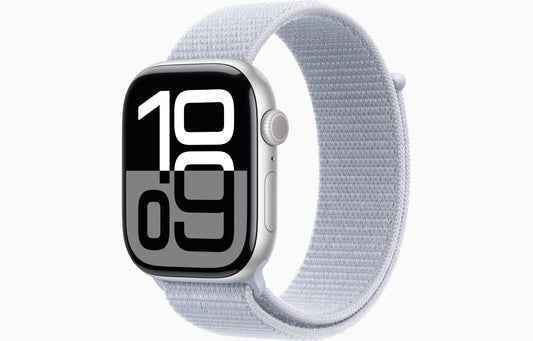 Apple Watch Series 10 GPS + Cellular, 46mm Aluminum Case [ Blue Cloud Sport Loop - Silver ]