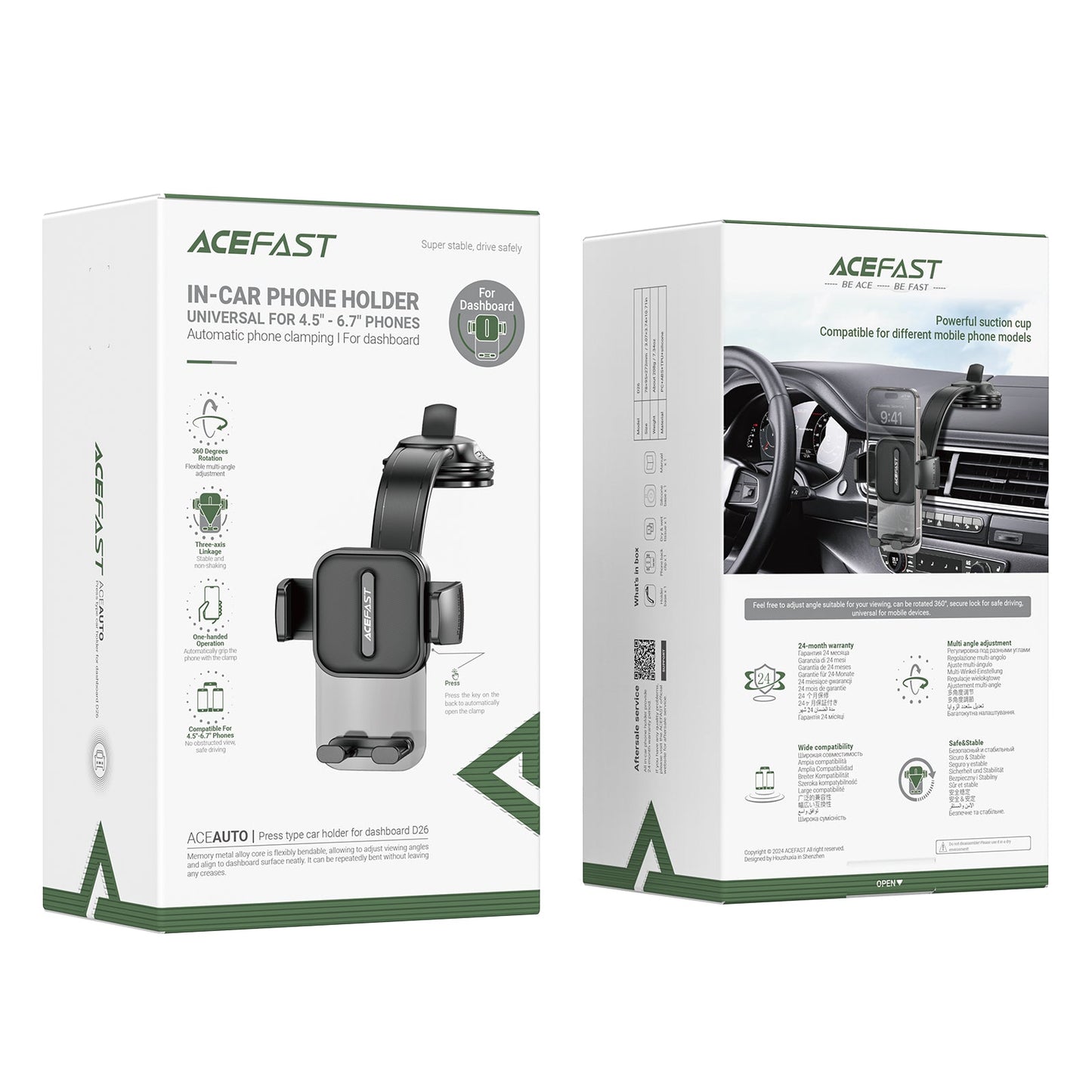 Acefast One Click Locking Dashboard Phone Holder w/ Powerful Suction (D26)