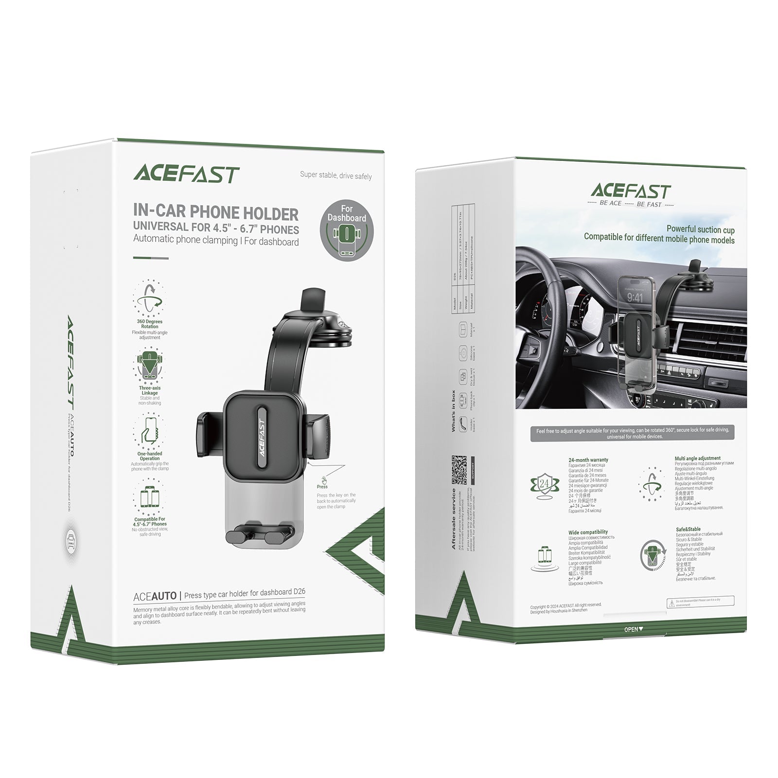 Acefast One Click Locking Dashboard Phone Holder w/ Powerful Suction (D26)