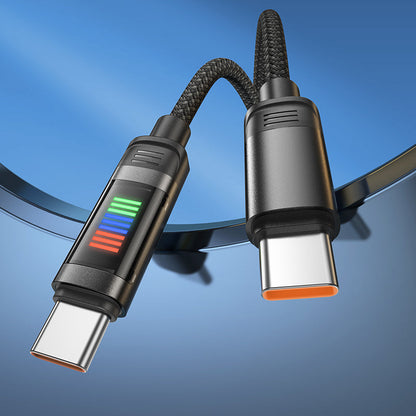 Hoco 100W PD Nylon Braided Metallic USB Cable w/ Dynamic LED - USB C to USB C (U126)