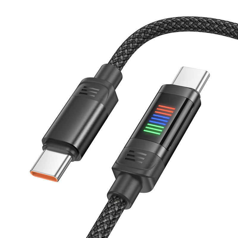 Hoco 100W PD Nylon Braided Metallic USB Cable w/ Dynamic LED - USB C to USB C (U126)