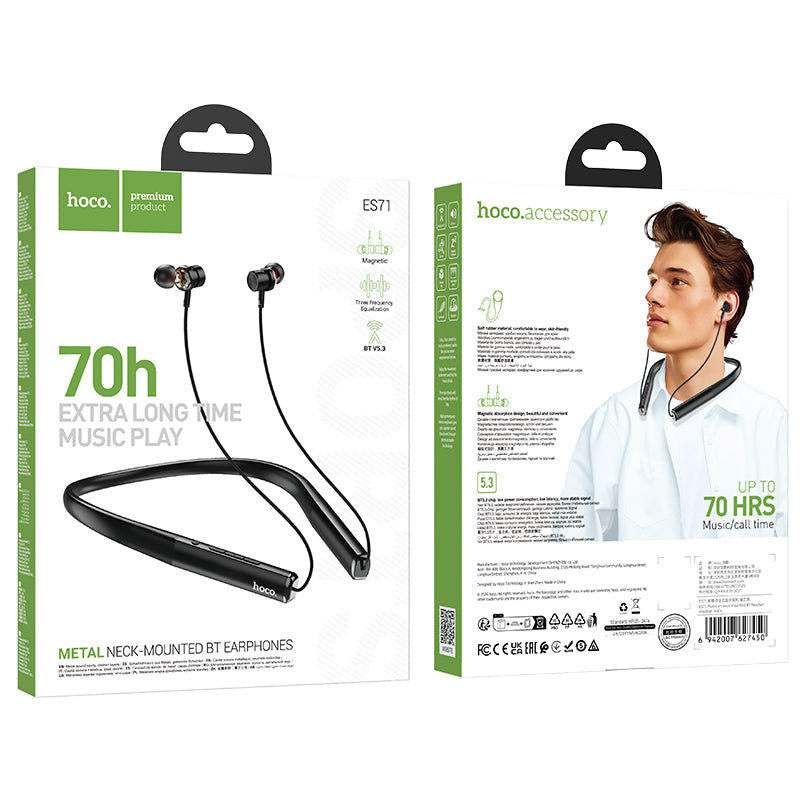 Hoco Sports Bluetooth Earphone w/ 70 Hours Long Battery Life, Flexible Neck Band (ES71)