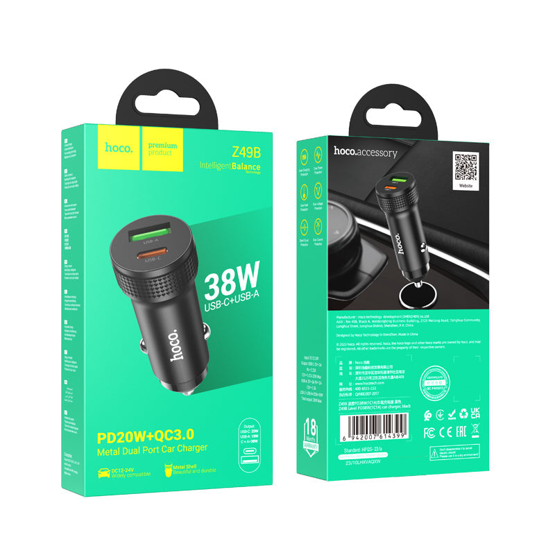Hoco 38W PD+QC Aluminum Super Fast Car Charger (Z49B)