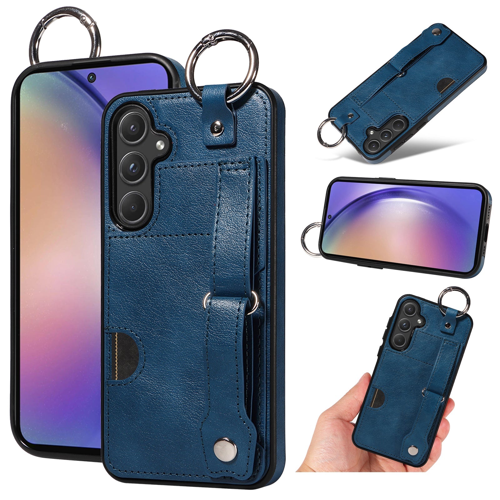 Samsung Galaxy A55 5G Hand Strap PU Card Case Navy