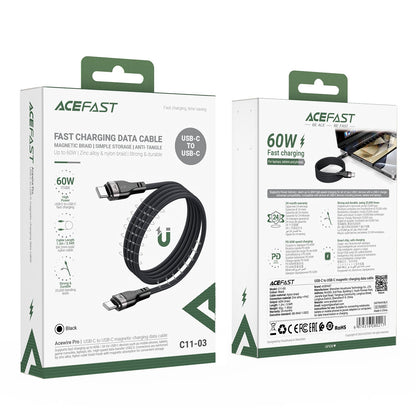 3A/60W Super Durable Zinc Alloy Nylon Braided Cable w/ Magnetic Anti-Tangle (C11) [60W USB-C to USB-C]