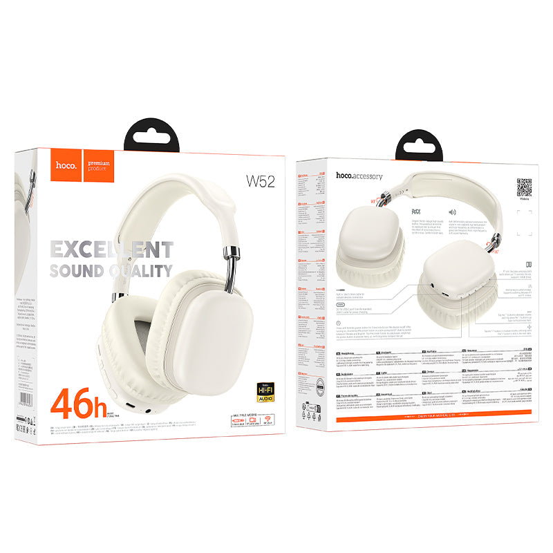 Hoco Premium Bluetooth Headset w/ 46 Hours, Excellent Sound Quality (W52) Silver